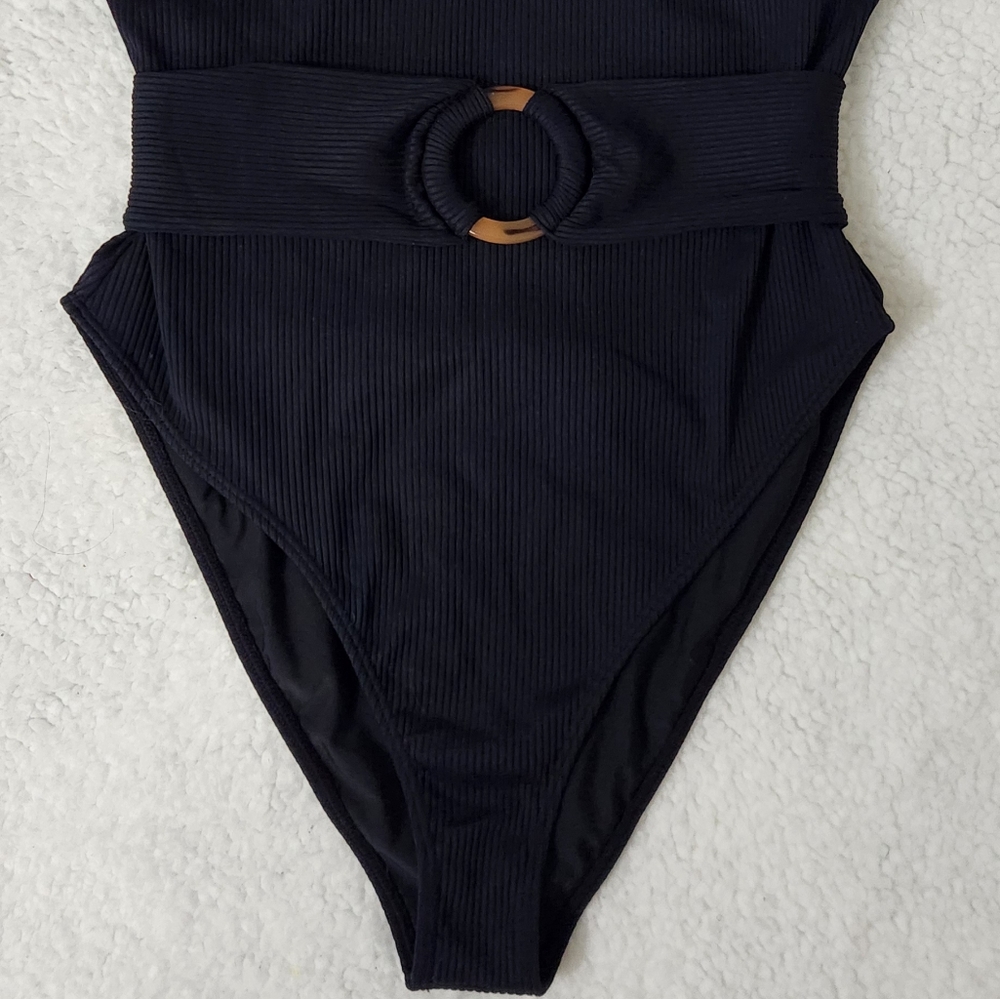 New!Montce Kim Ribbed‎ Belted  One Piece Swimsuit with Ring Detail - Picture 11 of 16